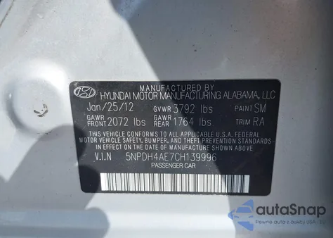2012 Hyundai Elantra Gls из США, поврежденный, VIN 5NPDH4AE7CH139996